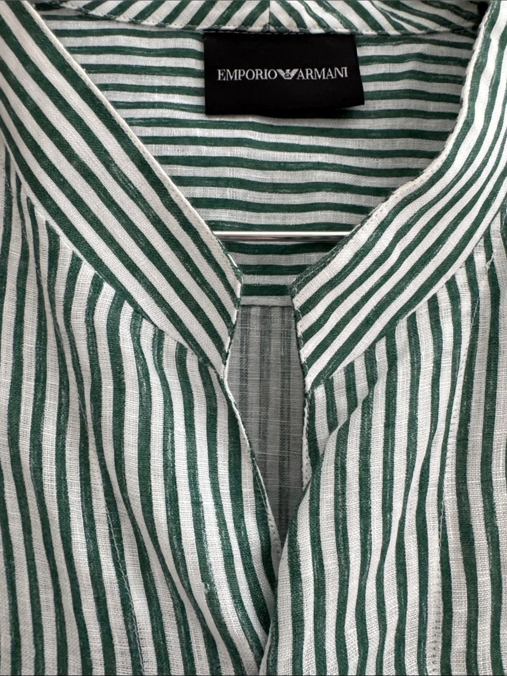 Emporio Armani Green and White Striped Casual Button-Down Shirt - Picture 3 of 8